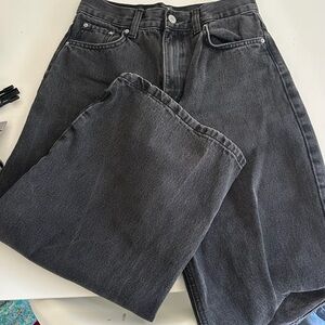 stradivarius high rise dark gray barrel jeans